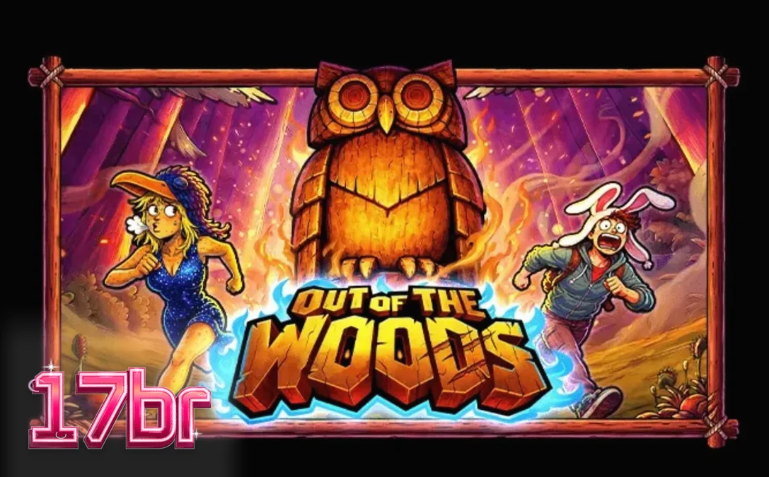 Interface do slot Out of the Woods com personagens temáticos e grade de jogo.